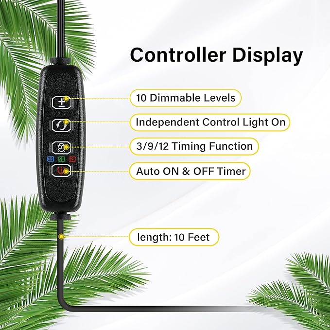 iPower 2Pack 40W LED Grow Lights with Full Spectrum Plant Growing Light Strips for Indoor Plant with Auto ON/Off 3/9/12H Timer, 10 Dimmable Levels 48 LEDs Per Tude, 3 Tubes, Red&Blue