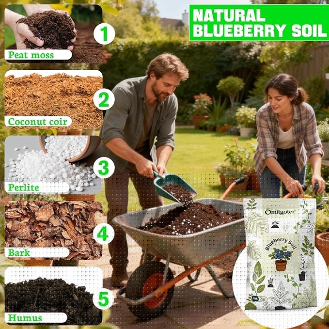 Blueberry Soil Mix 4qt- 100% Natural Organic Potting Soil for Blueberry Trees, Superior Drainage & Aeration, Ideal for Indoor & Outdoor Blueberry Plants
