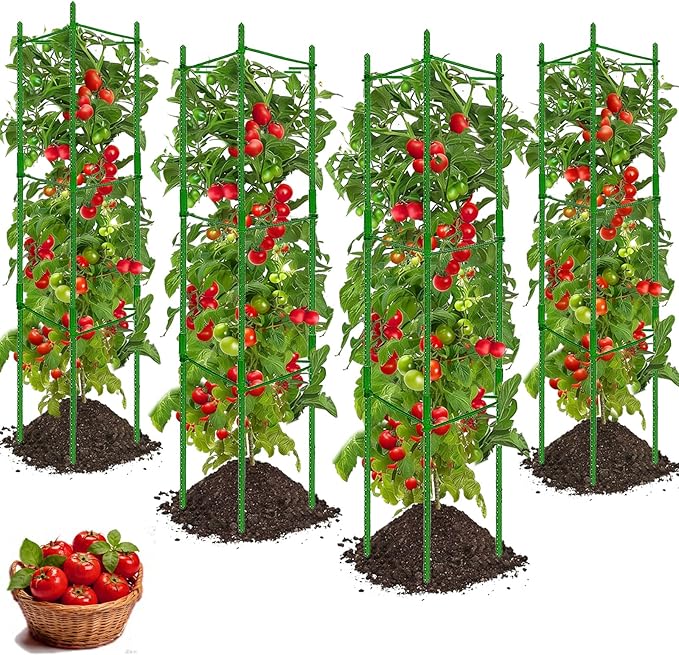 4Pack Tomato Cage for Garden Plant Support, Up to 48inch Garden Stakes Tomato Cage, Tomato Trellis for Potted Plants, Tomato Cages Plant Stakes Trellis for Climbing Plants Vegetables Flowers