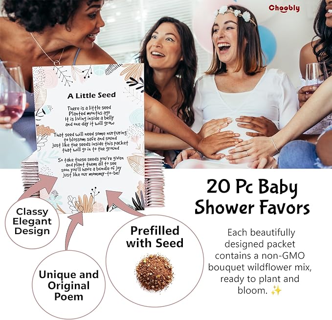 Woodland | Girl Boy Baby Shower Favors for Guests | 20 Wildflower Seed Packets | Bouquet Wildflower Mix | Non-GMO Seeds | Gender Neutral | Oh Baby | Gifts | Party Favors | Decorations | Prizes