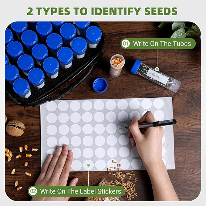 AKIMRABY Large Seed Organizer Storage Box with Sturdy EVA Zipper Bag, 30 Slots Seeds Storage Containers and 120 Label Stickers, Garden Seed Organizer for Gardening Gifts