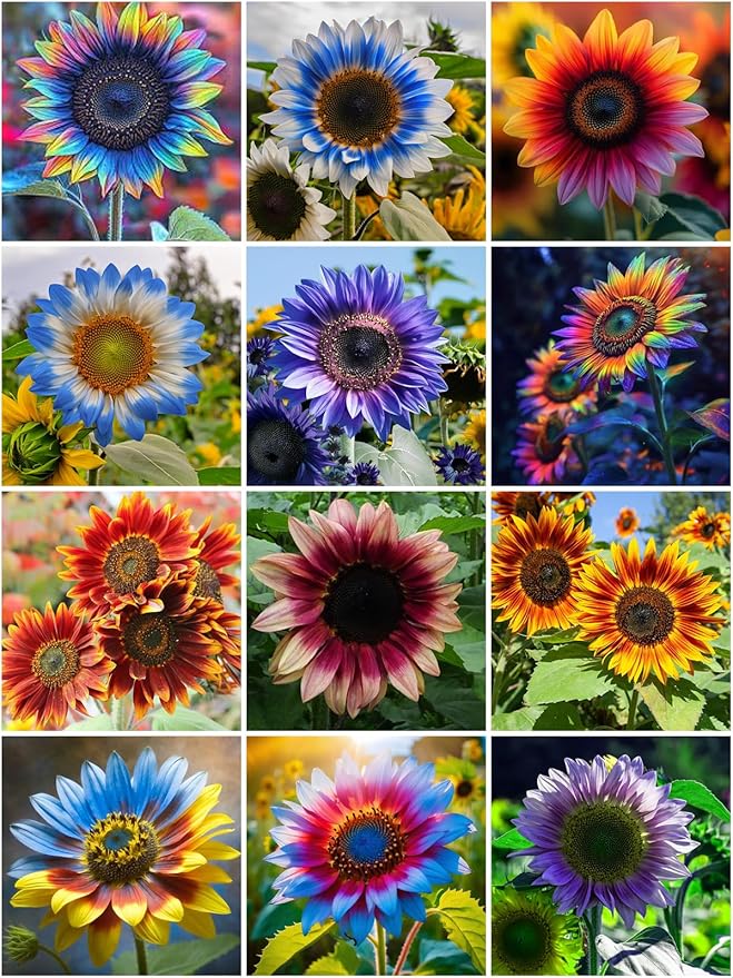 Mixrug Multi-Colored Sunflower Seeds for Planting,100+ Rare Sunflower Seeds to Plant Non-GMO Heirloom Seed for Vibrant Sun Flower Seed Garden Outdoors