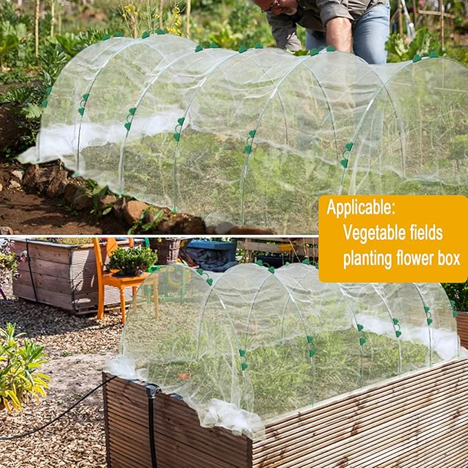 Garden Hoops for Raised Beds - Rust-Free Fiberglass Garden Hoops Support with Clips, DIY Plant Support Stakes for Garden Netting, Shade Cloth, Frost Protection and Plant Covers, 25-Pack