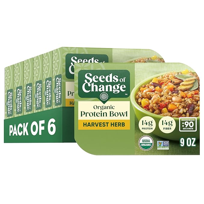 SEEDS OF CHANGE Organic High Protein Bowl Harvest Herb, Prepared Entrée, Microwave in 90 Seconds, 9 oz (Pack of 6)