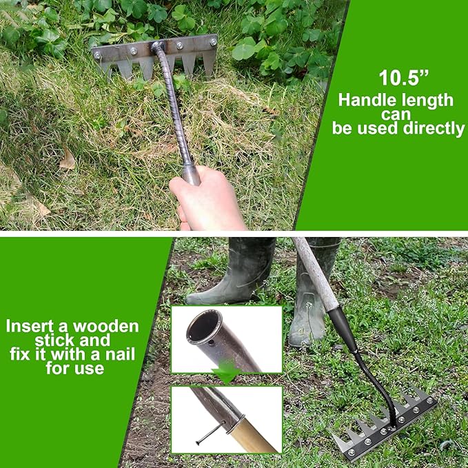 Garden Weeding Rake, Upgraded Detachable Weeder Puller Tool, Manganese Steel Iron Weeding Rakes for Weeding, Yard, Farm... (7 Tines)