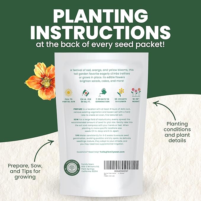 Nasturtium majus - Bulk 1/4 Pound Pouch - 900 Flower Seeds for Planting - Tropaeolum majus