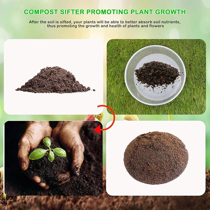 1/6 Inch Compost Sifter for Garden Sand Soil, Garden Potting Mesh Sieve Sifting Pan,Soil Sifter Mesh Gardening Tool Best for Plants and Flowers Growth