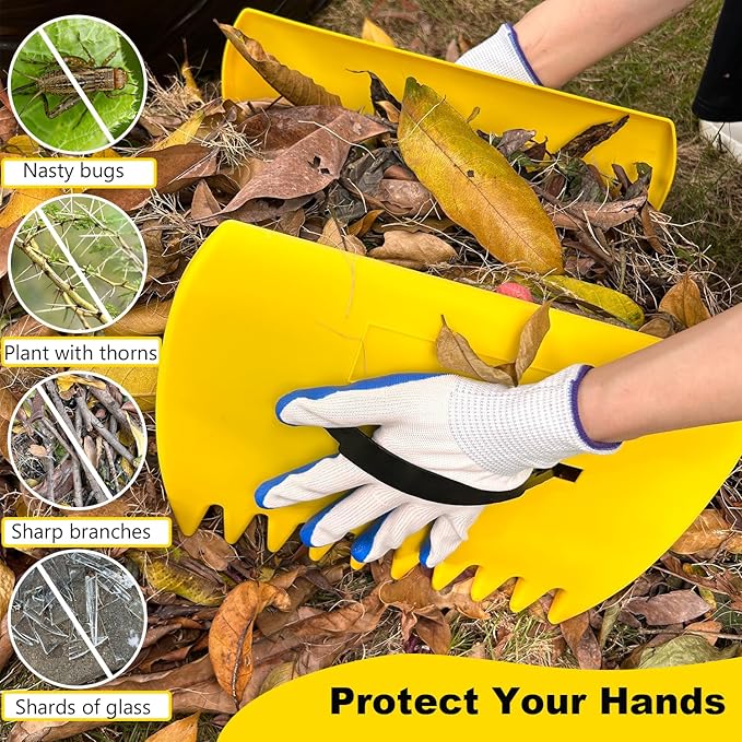 Leaf Scoops Hand Rakes, Leaf Scoops and Claws with Gloves, Lightweight Plastic Leaf Scoop, Large Leaf Grabbers for Picking Up Leaves, Clippings, Grass(1 Set, Yellow)