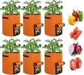 6 Pack 10 Gallon Potato Grow Bags, Thickened Nonwoven Fabric Planting Bags with Flap for Growing Tomatoes, Fruits, Herbs, Orange