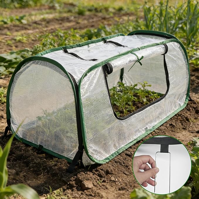Dual-Layer Garden Plant Cover for Raised Beds, Freeze Protection & Breathable Mesh, Pop Up Garden Rows Plants Cover Accelerators, Greenhouse Cover for Seedlings, Vegetables & Fruits, 45" x 22" x 16"
