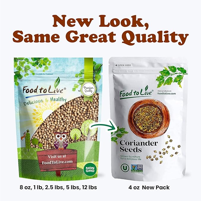 Food to Live - Whole Coriander Seeds, 1 Pound Non-GMO Verified, Dried Cilantro Seeds, Vegan, Kosher, Bulk. Rich in Antioxidants. Perfect for Spice Blends, Homemade Pickles.
