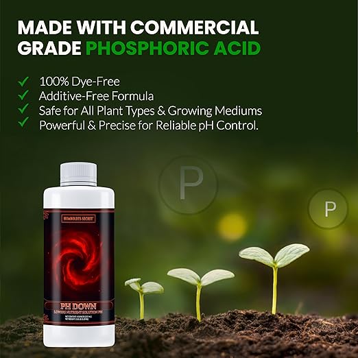 Humboldts Secret pH Down for Plants | Liquid pH Adjuster and Balancer for Soil Coco Hydroponics | Concentrated Phosphoric Acid Solution Supporting Nutrient Uptake and Strong Growth | 8 Ounce