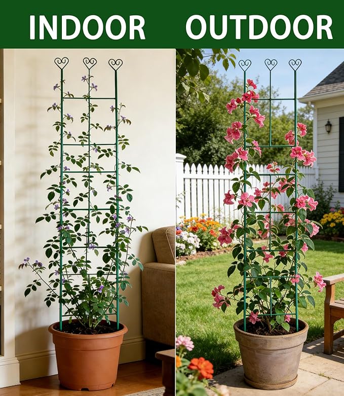 46 inch Plant Trellis for Climbing Plants, Metal Garden Trellis for Potted Houseplants Indoor & Outdoor, Rustproof Plant Support for Ivy Pothos Monstera Hoya Flower Vine, 1Pcs, Green