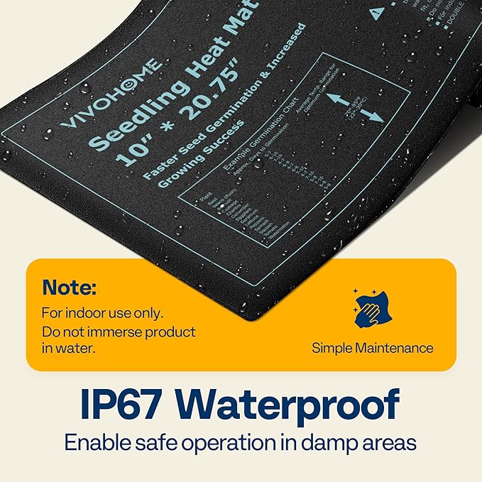 VIVOHOME 2 Packs Waterproof Seedling Heat Mats for Seed Starting, 10" x 20.75" Durable Seed Germination Heating Mat, 20W Warming Mat for Indoor Growing, Hydroponic, Greenhouse
