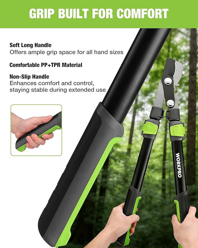 WORKPRO Extendable Bypass Lopper for Gardening, 25-37" Branch Cutter with 1.5" Cutting Capacity, Heavy Duty Pruning Shear Featuring Gear System for Tree Trimming, Tree Cutter Handheld with SK5 Blade