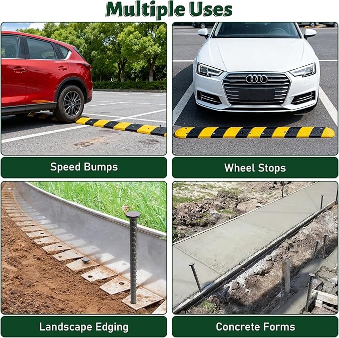 16 Inch Rebar Stakes Metal Asphalt Anchoring Spikes (16 Pack) Heavy Duty 1/2 Inch Diameter Galvanized Steel Ground Anchors for Speed Bump, Parking Curb and Tent