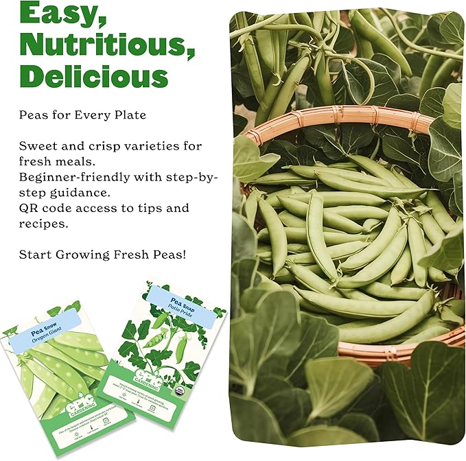 Epic Gardening Pea Seed Bundle - 2 Non-GMO Varieties, Includes Oregon Giant Snow Peas & Patio Pride Snap Peas, Perfect for Snacking, Stir-Fries & Fresh Salads, Ideal for Any Garden