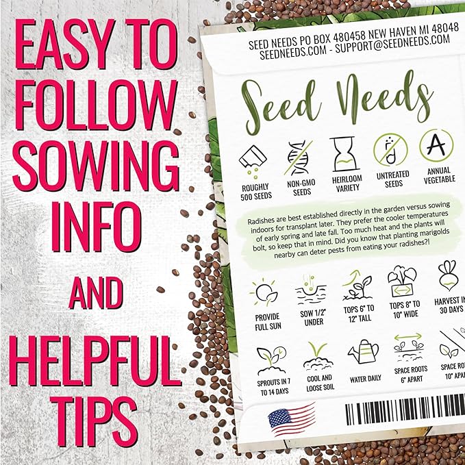 Seed Needs Radish Seeds for Planting Easter Egg Radishes - Non-GMO Heirloom & Untreated - Grow a Home Grown Vegetable Garden - Cool Weather Crops (5 Packs)