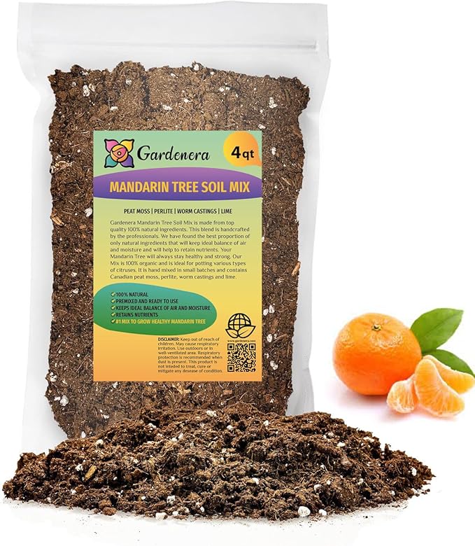 Gardenera Premium Potting Mix for Mandarin Trees - Quick Drain Soil Blend for Perfectly Rooted and Thriving Plants - 4 Quart