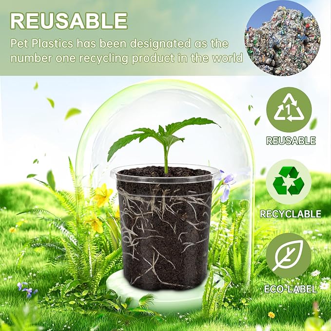 30 Packs 3.5 Inch Reinforced Clear Nursery Pots for Plants with Drainage Holes, High Transparency Planting Plastic Seedling Pots, Seedling Planter Seed Starter with 20 Plant Labels