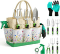 Gardening Tools 10-Piece, Heavy Duty Garden Tool Set with Fashion and Durable Garden Tools Organizer Handbag, Rust-Proof Gardening Hand Tools Weeding Kit, Ideal Gardening Gifts for Women