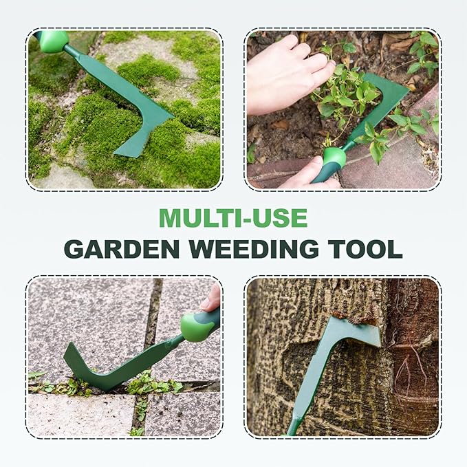 Crack Weeder, 11" L-Shaped Side-Walk Weed Puller with Ergonomic Rubber Handle, Crevice Weeding Tool for Sidewalk, Wall Gaps, Garden Lawn Yard, Patio Terrace Paving Moss