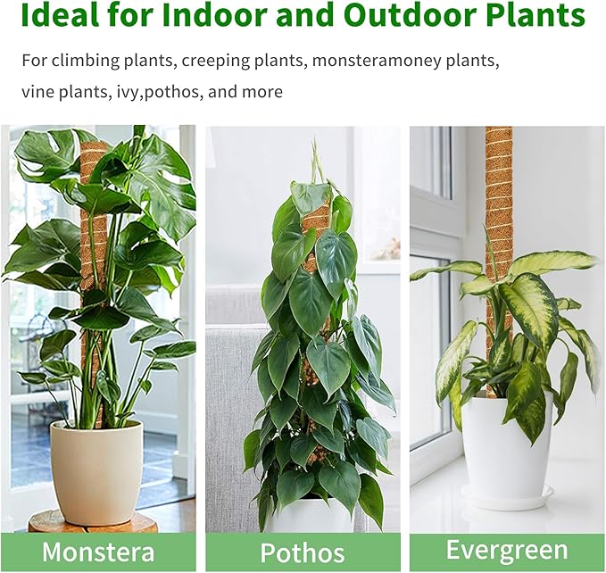 ALENEY Moss Pole, 8 Pack 23.6inch Stackable Moss Poles for Plants Monstera Plant Support, Coir Totem Pole Tall Moss Pole for Climbing Plants, Sphagnum, Indoor Potted Plants