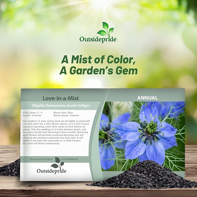 Outsidepride Jewels Indigo Nigella Seeds - 1000 Pcs Annual Flower Seeds for Planting with Vibrant Blooms & Lacy, Fern-Like Foliage, Attractive Cut Flower for Small Garden Spaces & Floral Arrangements