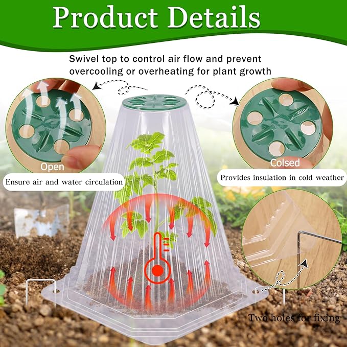 40 Pack Garden Cloches for Plants with 80PCS Ground Stakes,Clear Reusable Bell Covers with Rotatable Vent for Plant Protection,Garden Protector from Animals Birds Chicken,7.9" H X 6.7" D