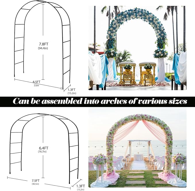 Thickened 0.7mm Tube Garden Arch Trellis, 4.6 * 7.8 or 6.4 * 7.5Ft, Metal Archway Arbor Stable Outdoor Garden Trellis for Climbing Plants, Party Wedding Arch Decoration