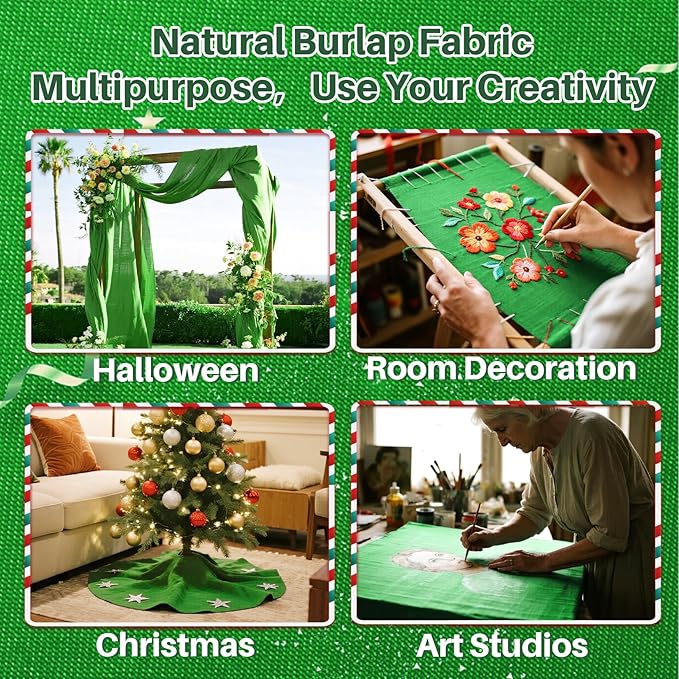 9.8FT Christmas Gardening Burlap Roll - Decoration Burlap for Crafts Plant Covers Jute Fiber, St. Patrick's Day Outdoor Gatherings Boho Rustic Garden Room Decor(118X19.7inch,Green)