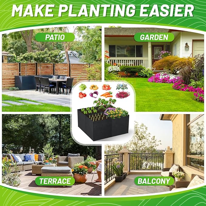 GREANER Raised Garden Beds Outdoor, 2x2FT-4 Grids Breathable Planting Container for Outdoor, Heavy Planter Raised Beds for Growing Vegetables Potatoes Flowers Herbs