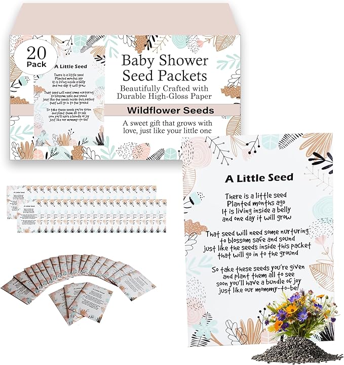 Woodland | Girl Boy Baby Shower Favors for Guests | 20 Wildflower Seed Packets | Bouquet Wildflower Mix | Non-GMO Seeds | Gender Neutral | Oh Baby | Gifts | Party Favors | Decorations | Prizes