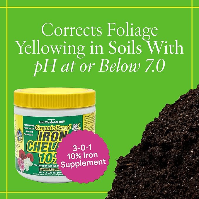 Grow More 3-0-1 Organic Iron Chelate Concentrate (10%) for Greener Plants & Lawns - 8oz of Water Soluble Chelated Iron Supplement for Indoor & Outdoor Plants, Trees, & Lawns