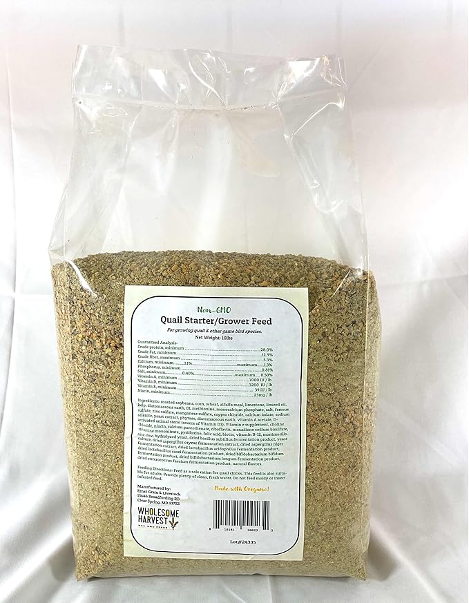 Wholesome Harvest Non-GMO Quail Starter Grower Feed, Button Food 10lbs