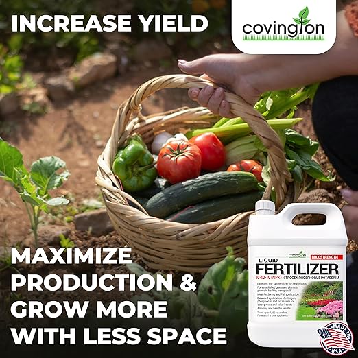 Covington 10-10-10 NPK Liquid Fertilizer (32oz) All Purpose Liquid 10 10 10 NPK - Lawn Food with Nitrogen Phosphorus Potassium Concentrate for Lawns, Outdoor & Indoor Plants, Vegetable Gardens