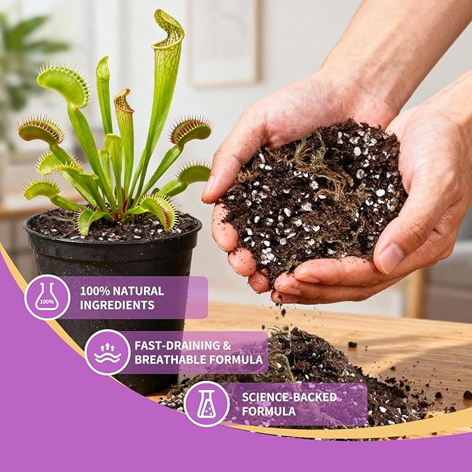 Premium Carnivorous Plant Soil for Venus Fly Trap Live Plants 2qt | New Upgraded Formula with High Drainage & Breathability