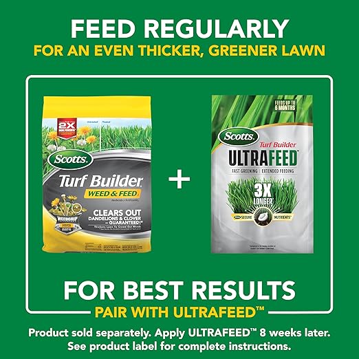Scotts Turf Builder Weed and Feed5 - Weed Killer Plus Lawn Fertilizer, Lawn Weed Killer, Controls Dandelion and Clover, Grass Fertilizer For Up To 4,000 sq. ft., 11.32 lb.