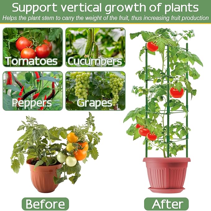 Halatool 6 Pack Tomato Cages for Garden, Up to 48 inch Adjustable Plant Cages & Supports, Tomatoes Stakes for Pots, Garden Trellis for Climbing Plants Vegetables Flowers Fruits