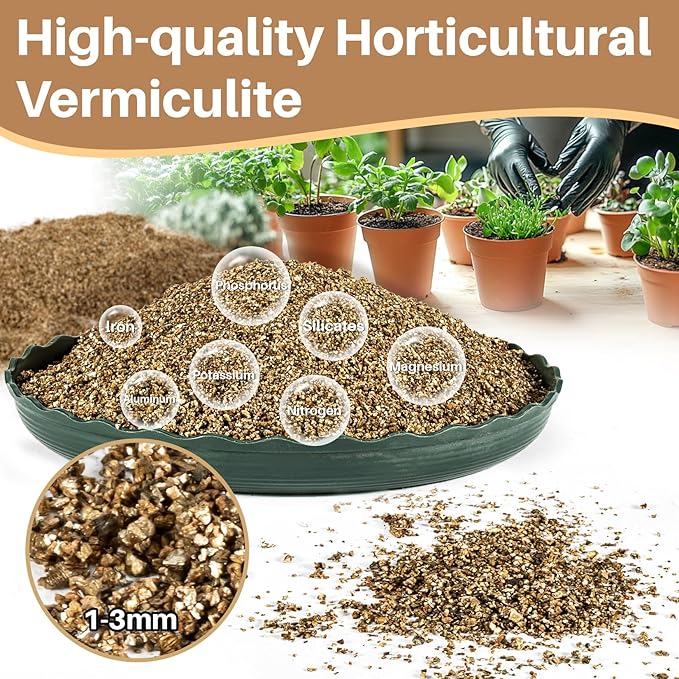 Vermiculite - 14OZ Vermiculite for Gardening Organic Soil Potting Mix Horticultural Sand for Seed Starting, Plants, Vegetable, Potting, Garden, Orchid, Horticultural,Succulent, 1-3mm