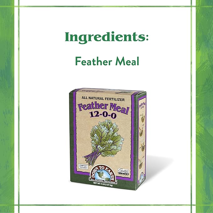 Down To Earth All Natural Fertilizers Organic Feather Meal - Slow Release Nitrogen Plant Food for Green Growth 12-0-0, 4 lb