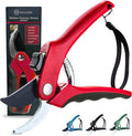 Nevlers 8" Red Bypass Pruning Shears for Gardening | Heavy Duty Garden Shears & Hand Pruners | Stainless Steel Plant Trimmer Blades w/ 8mm Cut Cap | Ergonomic Spring-Assisted Garden Clippers Handheld