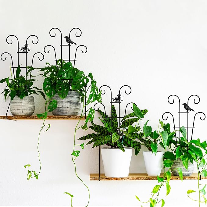 14.17in Indoor Plant Trellis for Potted Plants with Butterfly, Small Metal Indoor Trellis for Climbing Plants Indoor for Houseplant, Pothos Plant Climber Support for Hoya Vine, 2p