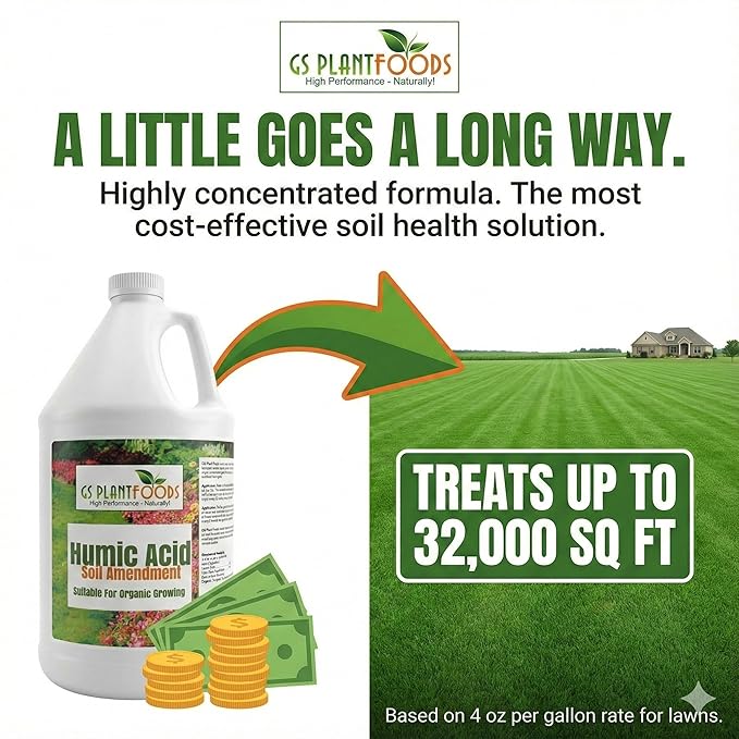 GS Plant Foods Humic Acid Soil Amendment – Leonardite-Derived Liquid Concentrate for Improved Soil Structure & Nutrient Availability – OMRI Listed for Organic Use – 32 Oz