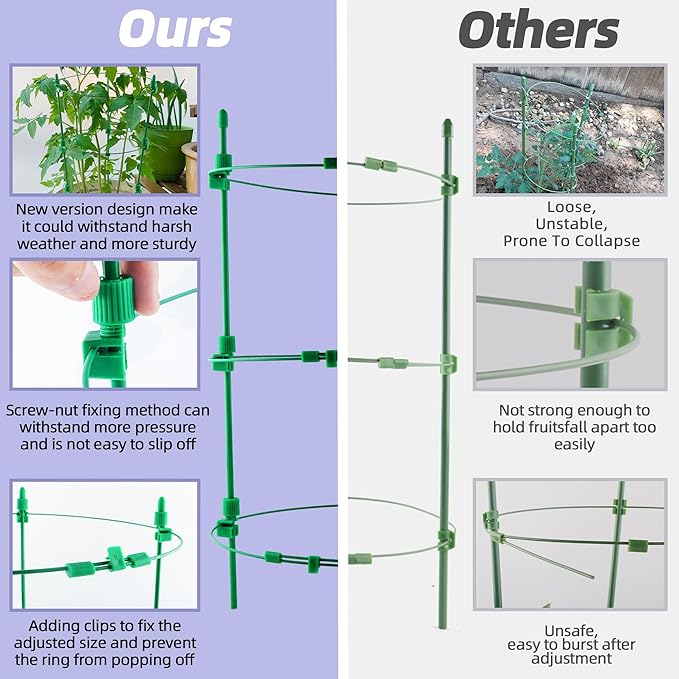 Tomato Cage for Garden- Upgrade 47 Inches Adjustable Plant Support Cage,Cucumber,Rose,Flowers,Fruit,Trellis for Climbing Plants Outdoor/Inodoor(6 Pack)