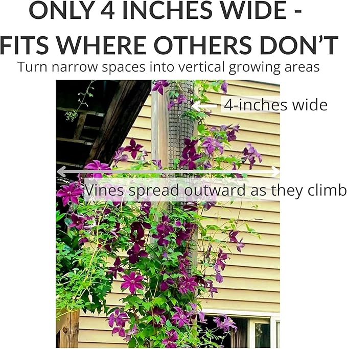 Deck Post Trellis for Posts and Columns, 108 in x 4 in Narrow Climbing Plant Support, HDPE Mesh Vine Trellis for Clematis and Vines, Scroll Trellis 1-Pack