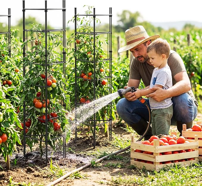 46 Inch Adjustable Metal Tomato Cage for Garden - 3 Pack Panel-Assembled Garden Trellis, Flexible Shapes Plant Support Set, Rustproof Stackable Trellis for Climbing Plants Outdoor, Raised Bed Flowers