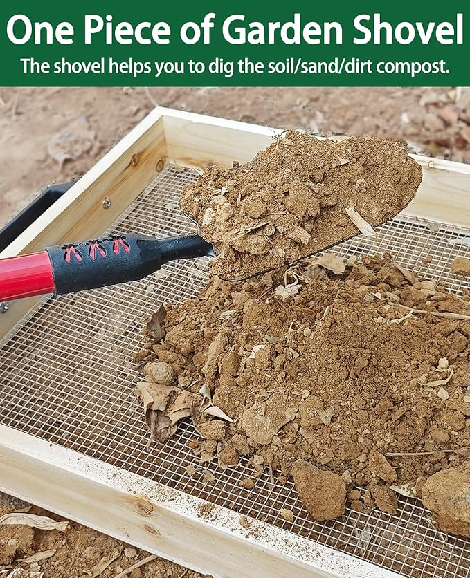 19" x 16" Large Soil Sifter for Gardening, Wooden Compost Sifter, Dirt Sifter, Rock Sifter, Soil Sieve with 1/4in Sifting Screen, Sifting Peat Moss Gravel for Wheelbarrow Trowel Tool Set