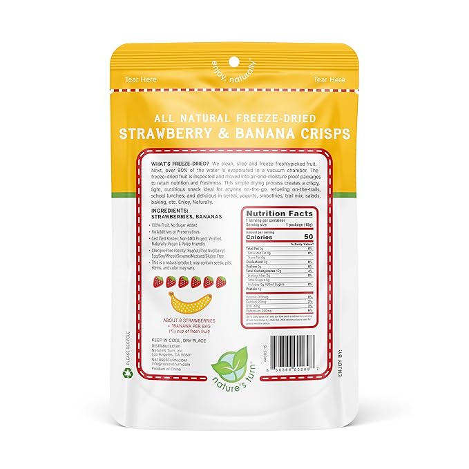 Nature’s Turn Freeze-Dried Strawberry Banana Crisps – Healthy, Gluten-Free, Crispy & Delicious, Plant-Based Snack, Ideal for Cereal, Smoothies, School Lunches, & On-the-Go, Bags of 12 (0.53 oz Each)