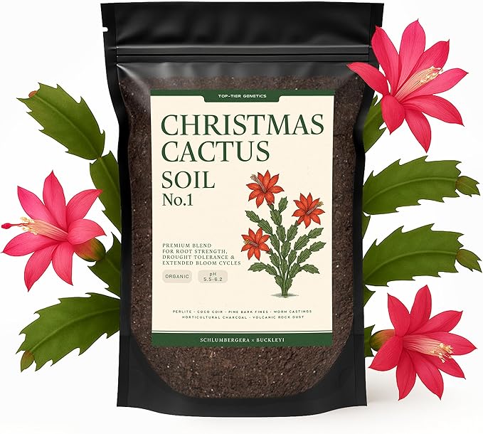 Premium Christmas Cactus Soil – Organic, Nutrient-Rich, Optimal-Draining Potting Mix for Schlumbergera – Promotes Healthy Roots, Balanced Moisture & Vibrant Blooms – Ready to Use (4 QTS)